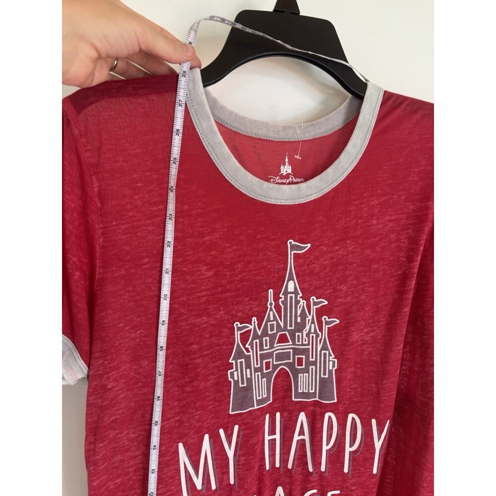 Disney Parks Medium My Happy Place Disney World Castle Unisex Sheer Red T Shirt - Picture 4 of 5